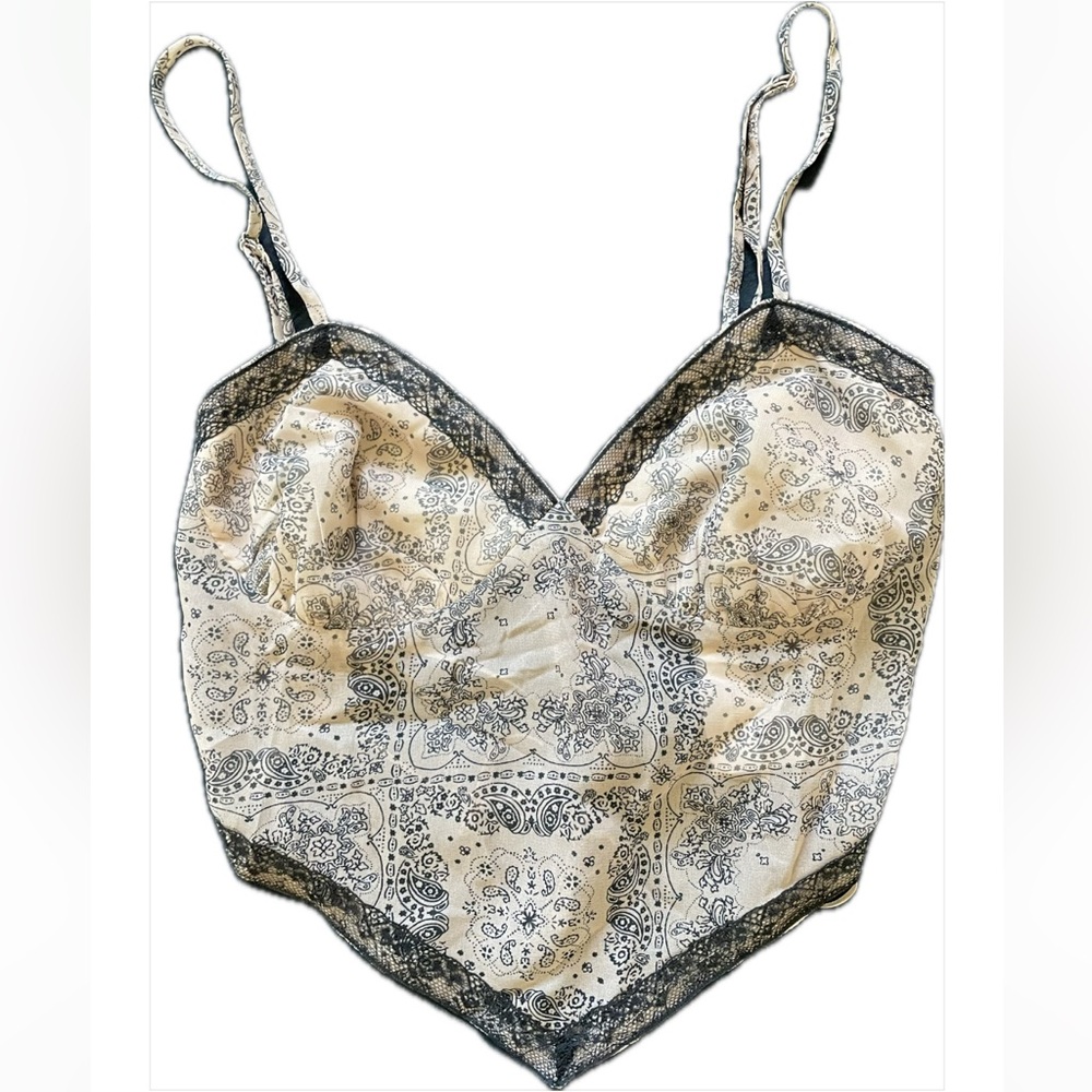 Paisley Lace-Trim Satin Cami Top